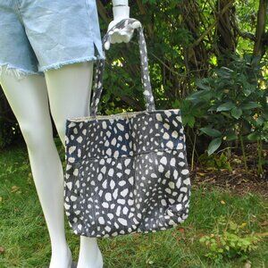 Woven Navy Blue Leopard Print Tote